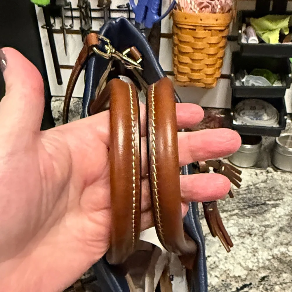 Dooney & Bourke Blue and Brown Leather Tote Bag - Picture 5 of 9